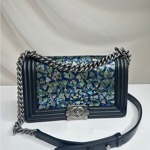 CHANEL Iridescent Blue and Black Crossbody Bag